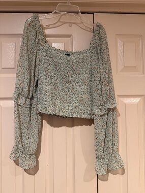 wild fable Light Green Floral Smocked Crop Top